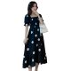 Polka Dot size Women"s Neck Bubble Sleeve Waist Slim A-line Skirt Mid Long Short Sleeve size Summer