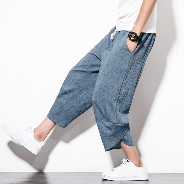 Linen Pants Summer Men's Cropped Shorts Youth Wide