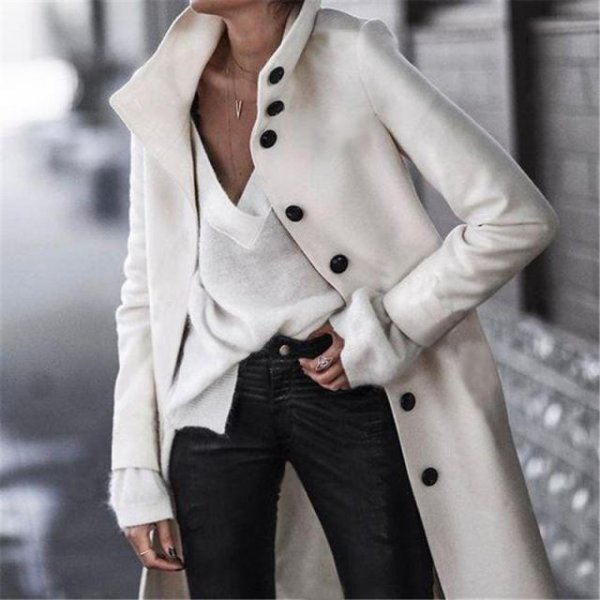 Autumn And Winter New Button Long Woolen Coat Coat