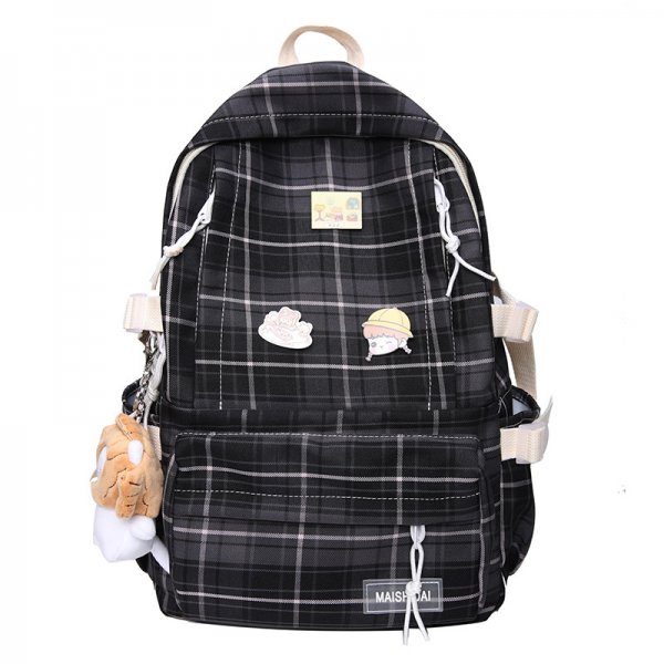 Japanese Plaid Backpack   Capacity Students Schoolbag Campus Stripe Style Fashionable Girl Travel Bag