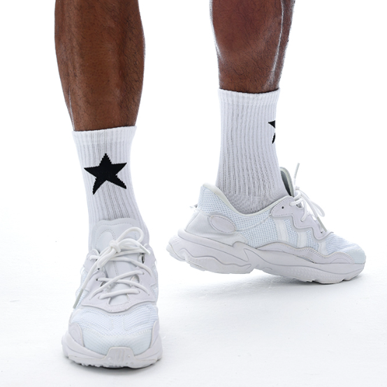 Men's High White Five-pointed Star Pattern Sports Workout Socks