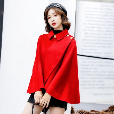 New Women's Red Fashion Woolen Coat Cloak Coat