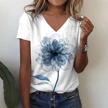 Fashion Butterfly Print Amazon V-neck Short Sleeve