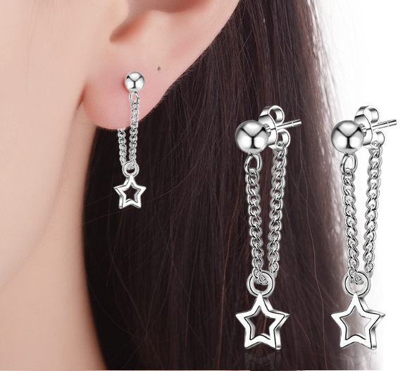 Heart Jewelry Korean Fashion Hollow Glossy Back Hanging Pentagram Earrings Ear Jewelry